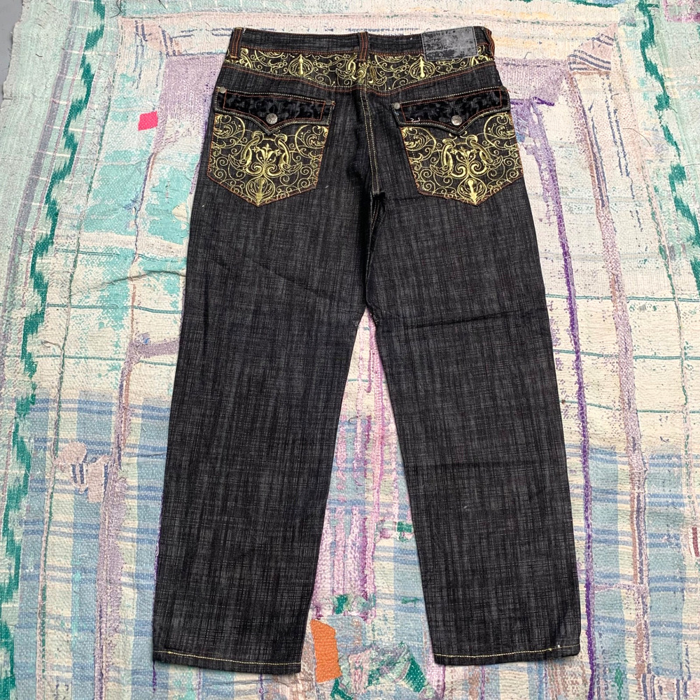 Delf Trading Imperious Jeans Baggy 90's Gold Embellished Men Size 36x30 ALTERED